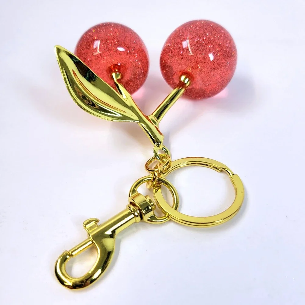 Bag Charm Keychain Cherry Glitter Pink Women Sparkle Ballerina Fairycore